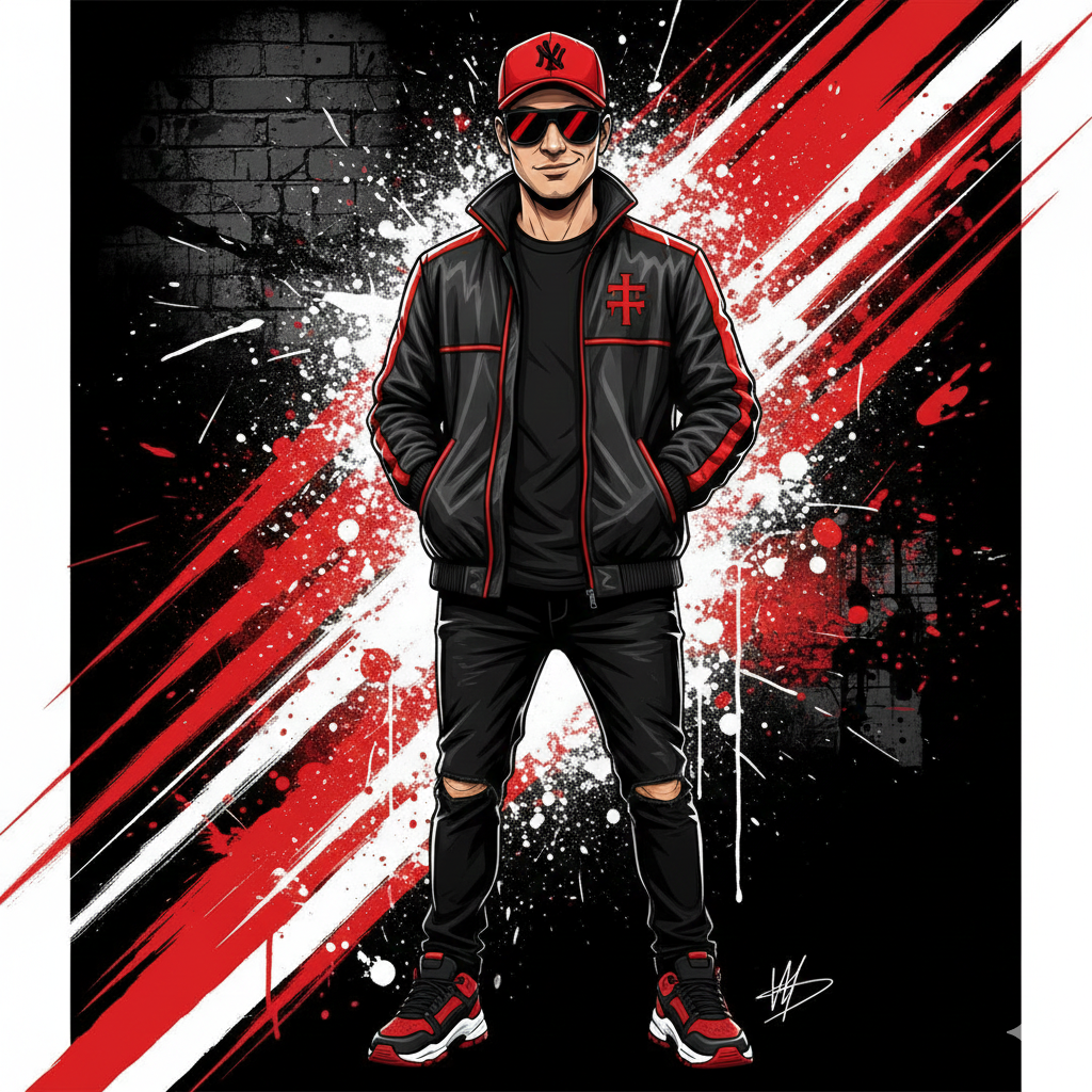 Bold Urban Street Art Man Prompt – High Contrast Graphic Style