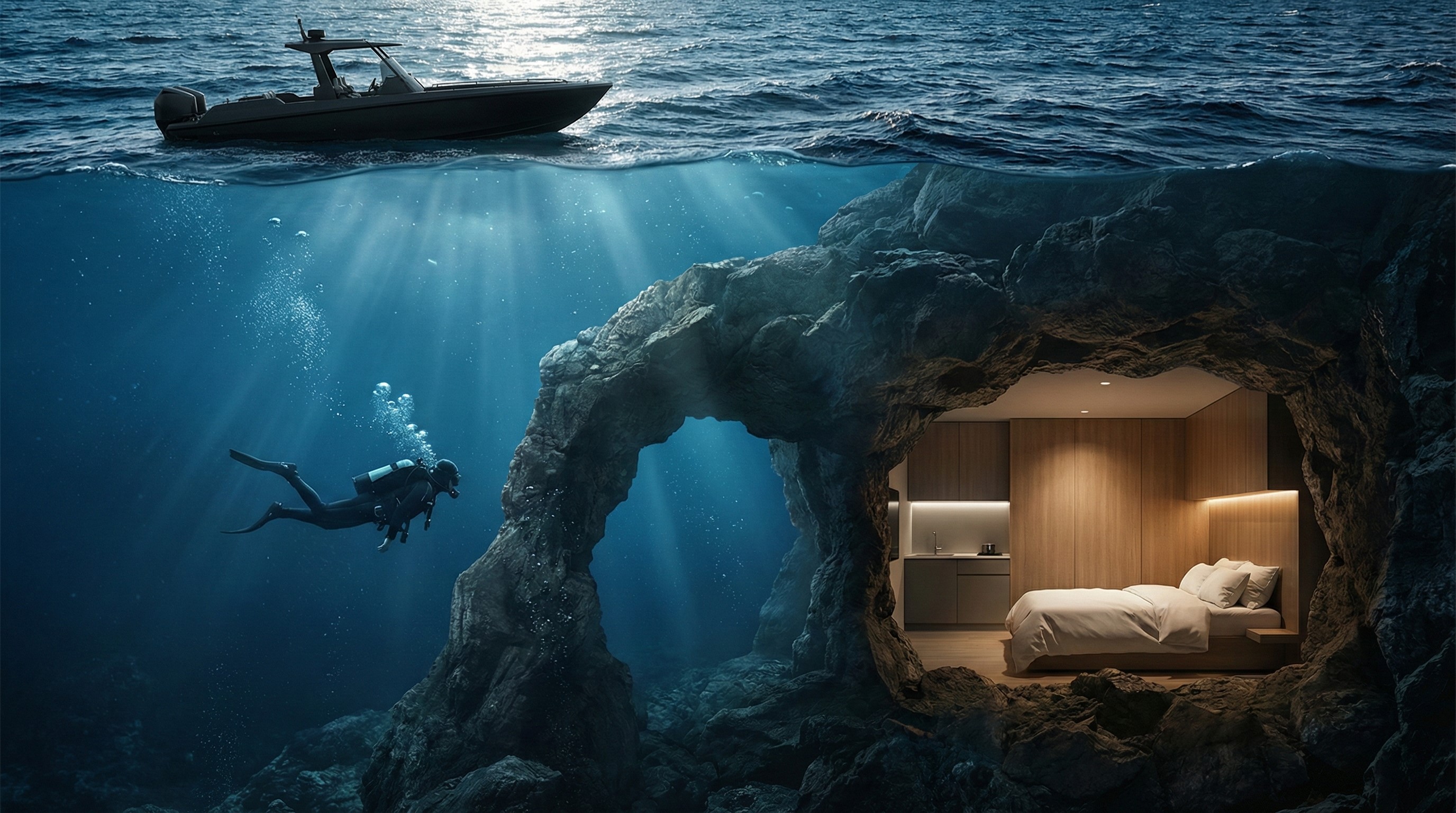 BUILDING A MODERN MINI UNDERWATER CAVE HOUSE - MASTER PROMPT