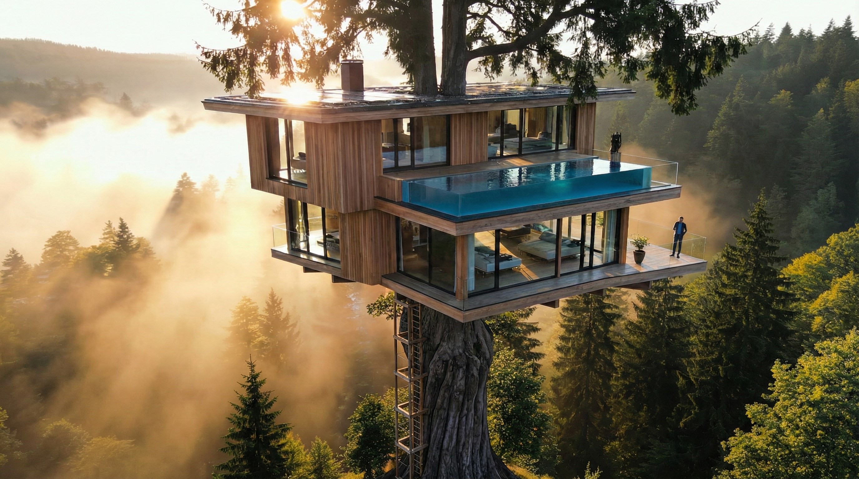 BUILDING A LUXURY WOODEN TREEHOUSE WITH ROOFTOP POOL - MASTER PROMPT