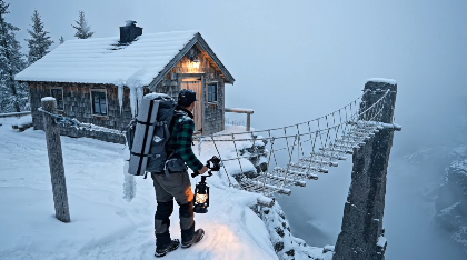 🧊 EXTREME SNOW SURVIVAL: BUILDING A CLIFF CABIN + ROPE BRIDGE AT -80°C — MASTER PROMPT