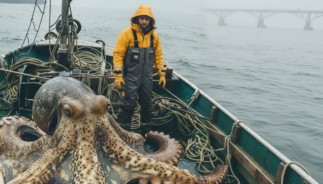 COLD SEA FISHING WITH UNEXPECTED RESULTS: GIANT OCTOPUS
