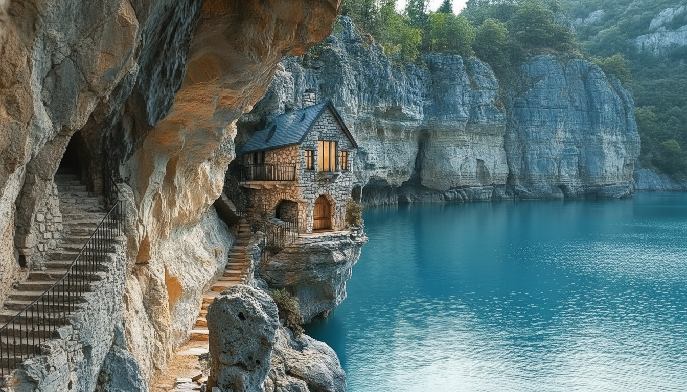 🏗️ BUILDING A CLIFFSIDE STONE LAKEHOUSE CARVED INTO LIMESTONE CLIFF - MASTER PROMPT